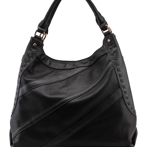 MKF Black Woven-Trim Hobo Purse - Picture 1 of 8